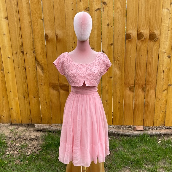 Jr Theme Pink “Illusion” Party Dress with Soutache Detail 50s 60s vintage - Picture 5 of 5